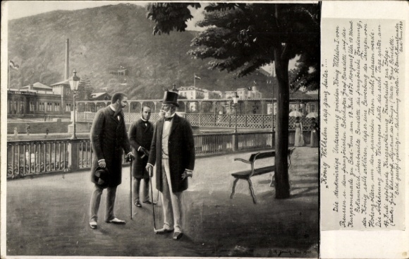 Artist Postcard Kaiser Wilhelm I, 13 July 1870, Count Benedetti, Bad Ems