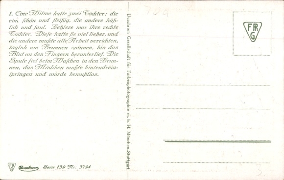 Artist Postcard Kubel, Otto, Frau Holle, fairy tales, Brothers Grimm, Goldmarie at the well