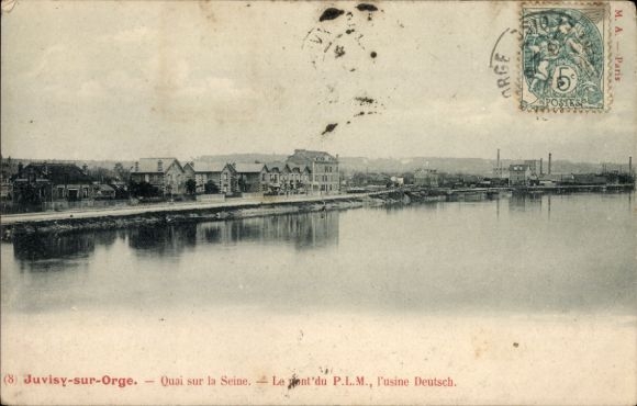 Ak Juvisy sur Orge Essonne, La Seine, le pont du P.L.M., l'usine Deutsch