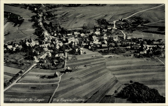 Postcard Wilnsdorf district of Siegen, aerial photograph, village view, rural surroundings, fields