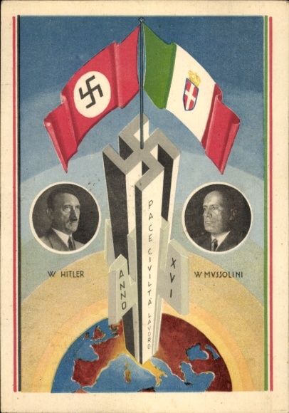 Ak Führer und Reichskanzler Adolf Hitler, Benito Mussolini, Achse Berlin - Rom, Staatstreffen 1938