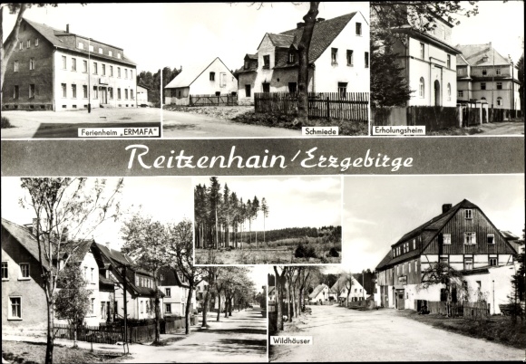 Ak Reitzenhain Marienberg in het Ertsgebergte, vakantiehuis ERMAFA, smederij, herstellingsoord, wilde huizen