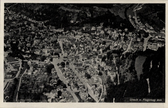 Postcard Bad Urach in the Swabian Alb Württemberg, aerial view of houses, trees, no swastika
