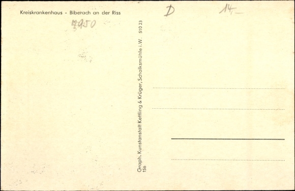 Postcard Biberach an der Riss in Upper Swabia, district hospital