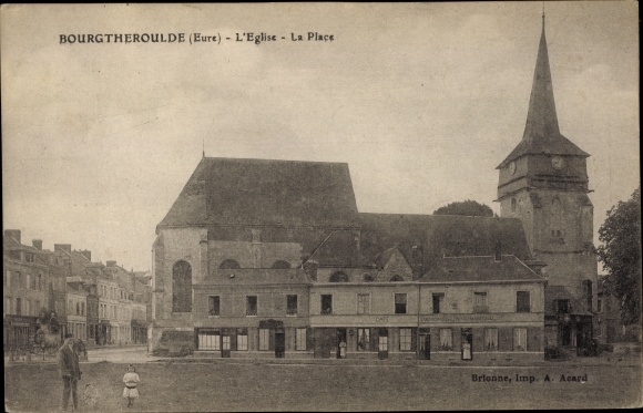 Postcard Bourgtheroulde Eure, Church Square
