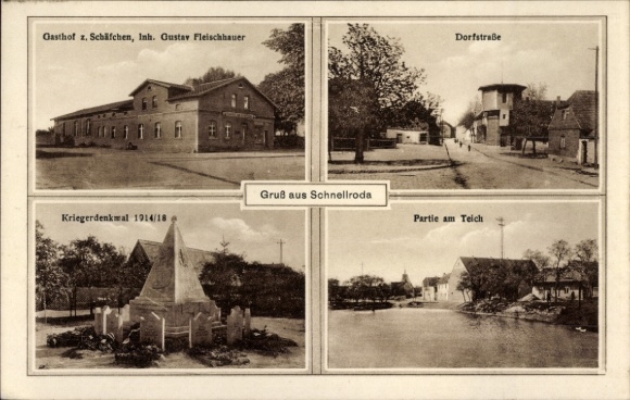 Ak Schnellroda Steigra in Saalekreis, Gasthof z. Schäfchen, Dorfstraße, oorlogsmonument 1914/18, P