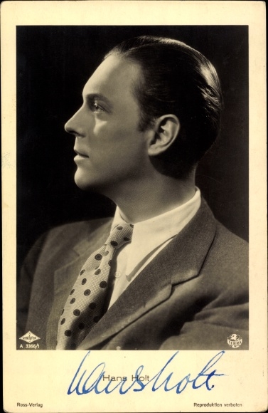 Ak Schauspieler Hans Holt, Profilansicht, Krawatte, Autogramm