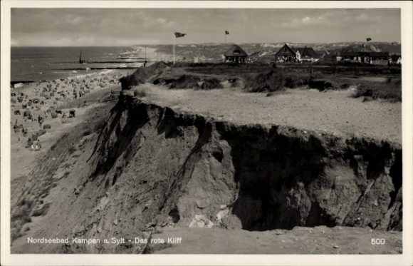 Ak Kampen auf Sylt Nordfriesland, Das rote Kliff, Strand