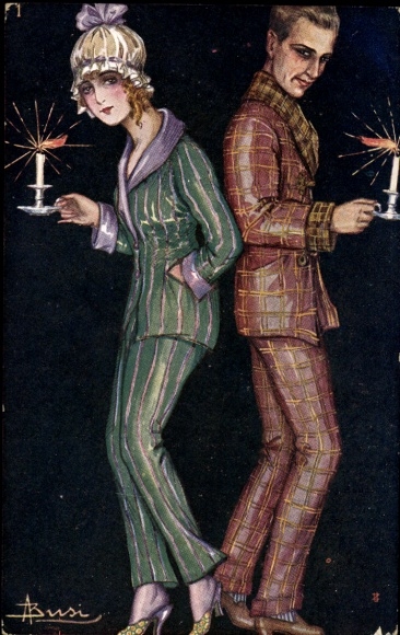 Artist Postcard Busi, Man and Woman in Pajamas