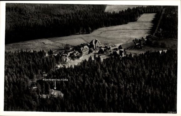 Postcard Torfhaus Altenau Schulenberg Clausthal Zellerfeld in the Upper Harz, aerial photograph, Alpine Club hut