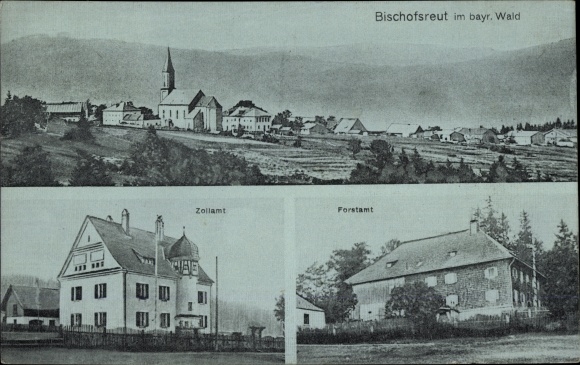 Ak Bischofsreut Haidmühle Bayrischer Wald Niederbayern, Zollamt, Forstamt, Blick auf den Ort