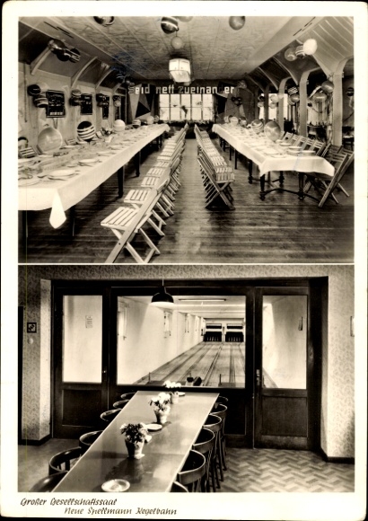 Postcard Schwarme in Lower Saxony, Gasthaus Rosenhagens Bauerndiele, hall, Spellmann bowling alley