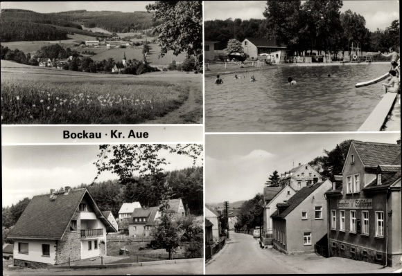 PC Bockau in the Erzgebirge of Saxony, swimming pool, local section, trumpeter castle