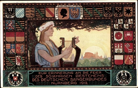 Artist coat of arms PC Nuremberg in Middle Franconia, 50th anniversary of the Deutscher Sängerbund 1912