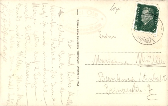 Postcard Insel Oie, general view, lighthouse