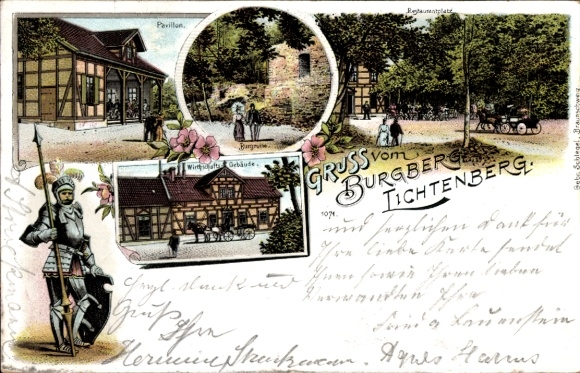 Chromo-Litho Lichtenberg Salzgitter in Lower Saxony, Burgberg, economy, pavilion