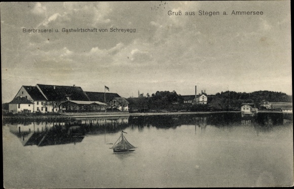 Postcard Stegen Inning am Ammersee, brewery and restaurant