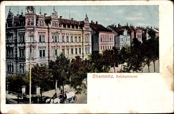 Postcard Chemnitz, Reichstrasse, building, carriage