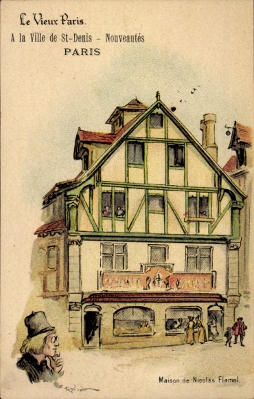 Artist Chromo-Litho Robida, A., Paris, Old Paris, House of Nicolas Flamel