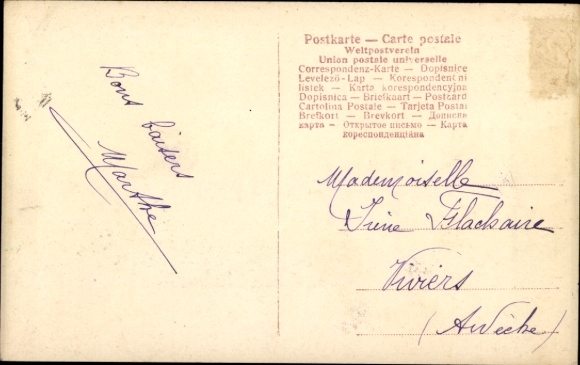 Postcard still portrait of a woman in a winter coat with a hat