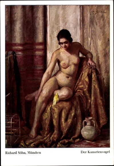 Künstler Ak Söhn, Richard, Der Kanarienvogel, Frauenakt