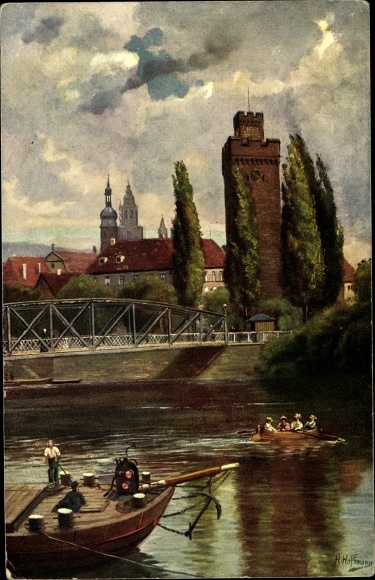 Künstler Ak Hoffmann, H., Heilbronn in Baden Württemberg, Brücke über den Neckar, Götzenturm