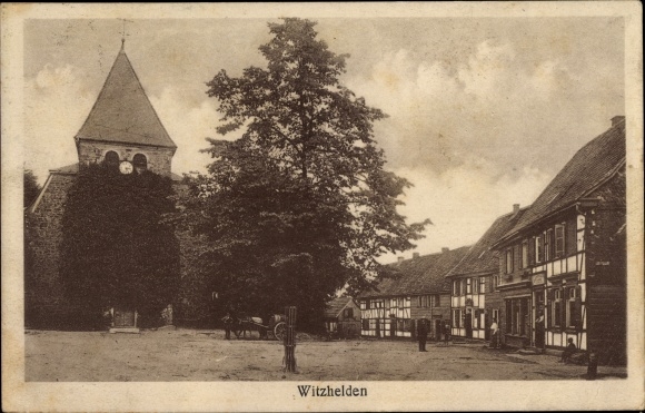 Postcard Witzhelden Leichlingen in the Rhineland, church, commercial buildings
