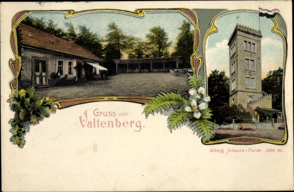 Chromo-Litho Neukirch in der Lausitz, Valtenberg, Greetings from..., King Johann Tower