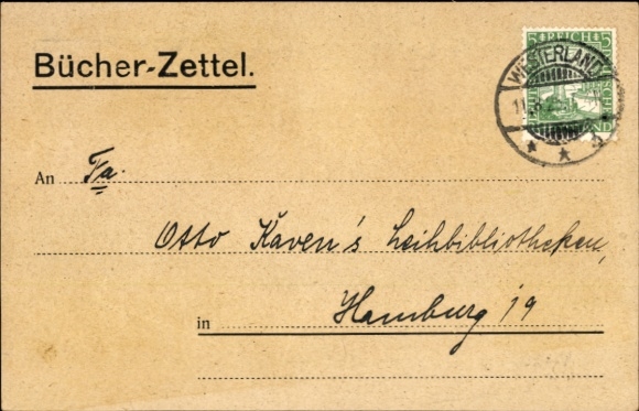 Postcard Hamburg Nord Eppendorf, Otto Kavens lending libraries