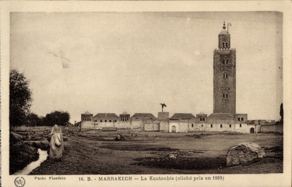 Ak Marrakech Marrakesch Marokko,  La Koutoubia, Foto von 1889, Turm, Landschaft