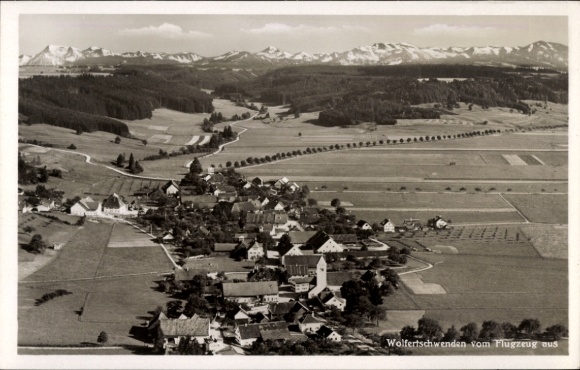 Postcard Wolfertschwenden Swabia, aerial photograph