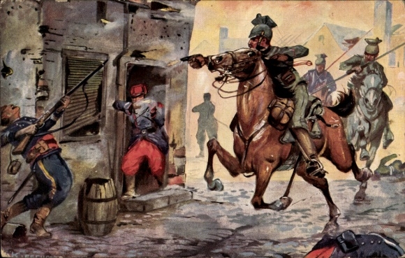 Artist PC France, Through the Enemy, Uhlan Patrol, Pistol, WWI