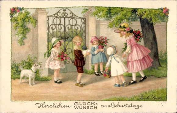 Kunstenaar Ak Pauli, E., gefeliciteerd, bezoek, weldoeners, geschenken