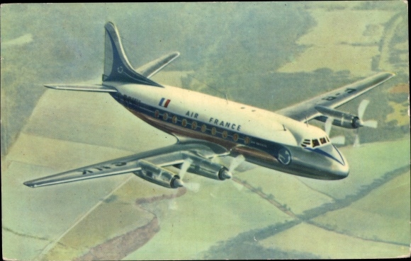 Postcard French passenger plane, Air France, Vickers Viscount