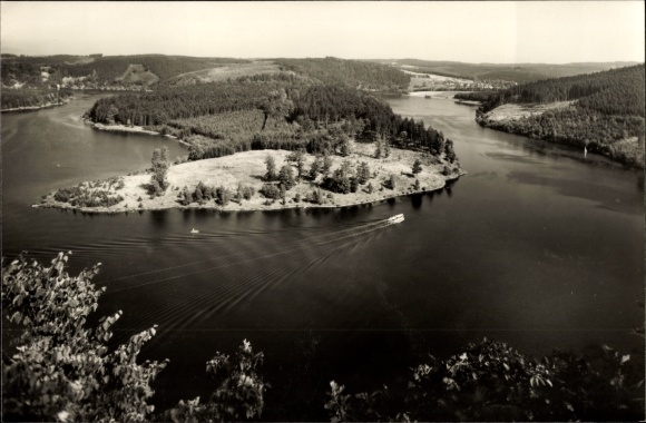 Postcard Saale Orla Kreis, Bleilochtalsperre, Saaletalsperre, reservoir, panoramic view from the Heinreichstein