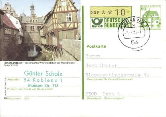 Ak Marktbreit am Main Neder-Franken, historisch wijnstadje aan de Main-driehoek, Malerwinkel