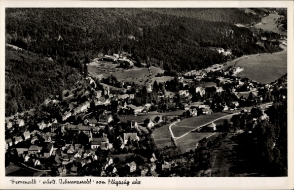 Postcard Marxzell in the Black Forest, aerial photograph of , black and white