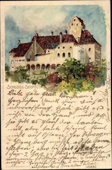Artist Chromo-Litho Seefeld Upper Bavaria, total view of the castle