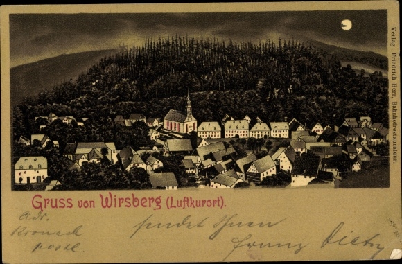 Moonlight Chromo-Litho Wirsberg in the Fichtel Mountains, view of the town