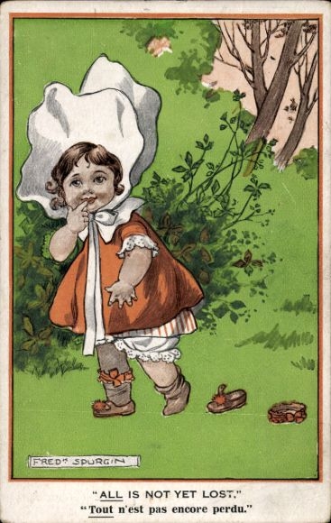 Artist Postcard Spurgin, Fred, Girl without a shoe, not everything is lost
