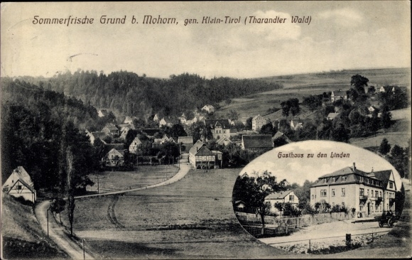 Ak Grund Mohorn Wilsdruff Saksen, Klein Tirol, Inn zu den Linden, uitzicht op de stad