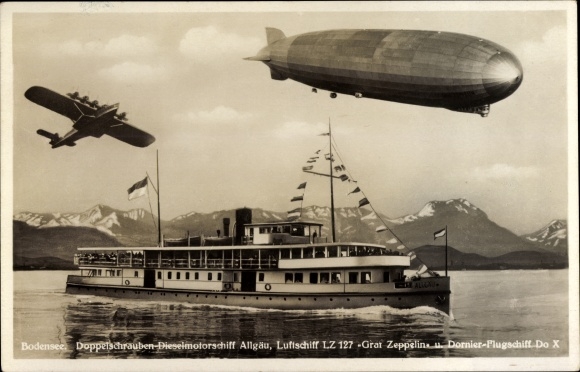 KP Bodensee, dwuśrubowy statek z silnikiem wysokoprężnym Allgäu, sterowiec LZ 127 Graf Zeppelin, Dornier Do X