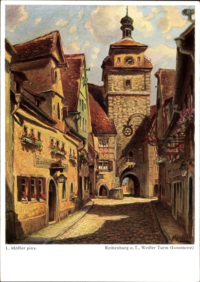 Artist PC Mössler, Ludwig, Rothenburg, view of the white tower