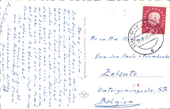 Postcard Schwarzenbek in Lauenburg, Three views: Catholic Church, Laue Burger Street, high-rise building