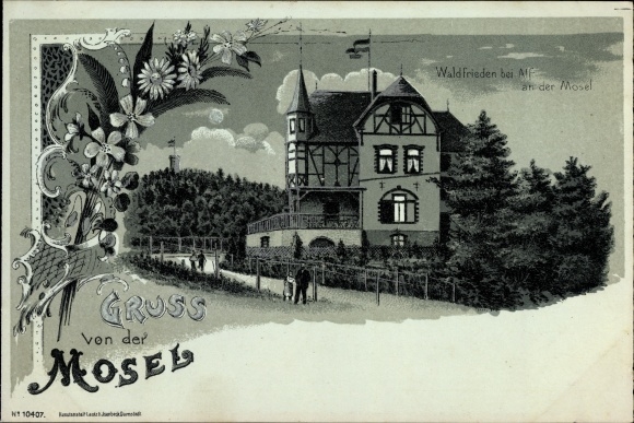 Mondschein Litho Alf Mosel, Gasthof Villa Waldfrieden