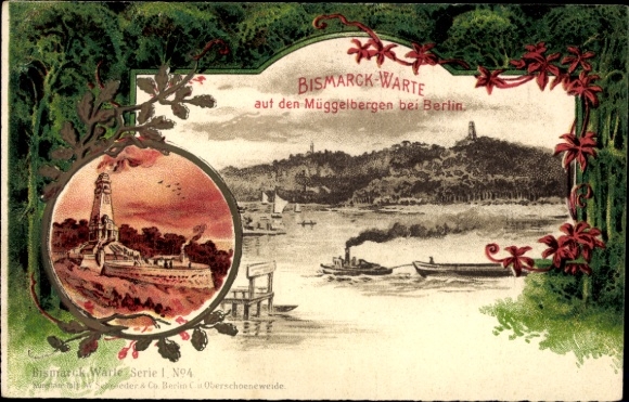 Litho Berlin Köpenick Müggelheim, Gastwirtschaft Krampenburg, Bismarckwarte, Müggelberge