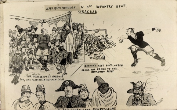Ak Siracusa Syrakus Sizilien, Fussballszenen, HMS Marlborough, 5 Infanterie Regiment