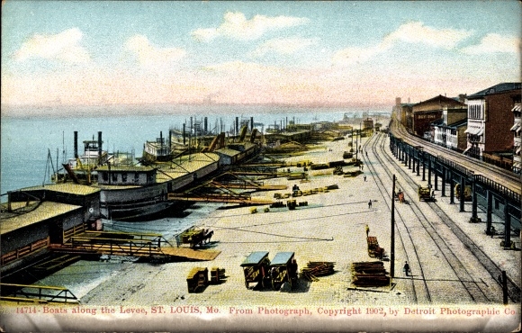 Ansichtkaart Saint Louis Missouri USA, boten langs de dijk