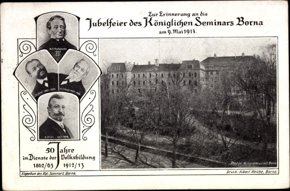 Postcard Borna in Sachsen, Royal Seminary, celebration of 50 years 1913