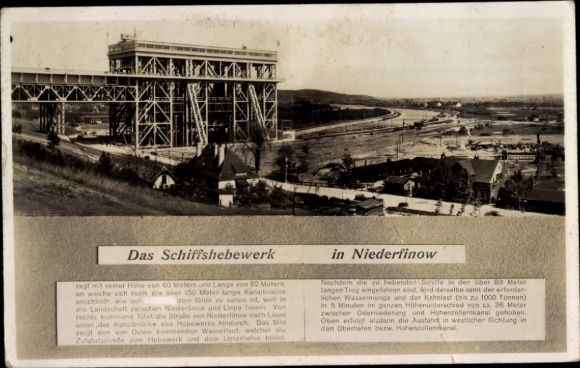 Postcard Niederfinow im Barnim, boat lift, lift restaurant